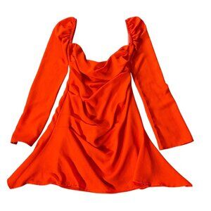White Fox Mini Dress Womens Red Orange Deep Cut Neck Long Sleeve Medium
